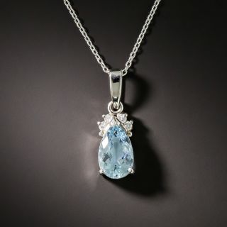 Estate Pear-Shaped Aquamarine and Diamond Pendant - 2