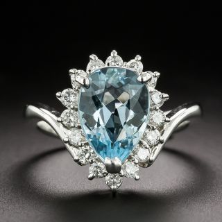 Estate Pear-Shaped Aquamarine and Diamond Ring - 4