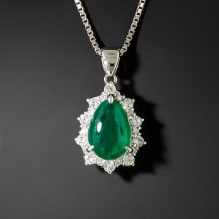 Estate Pear-Shaped Cabochon Emerald and Diamond Halo Necklace - 2