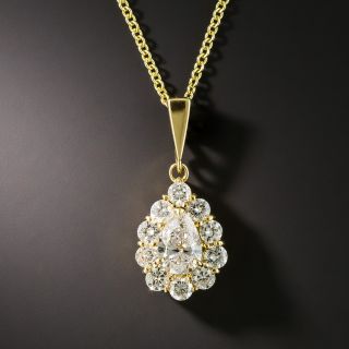Estate Pear Shaped Diamond Cluster Pendant - 2