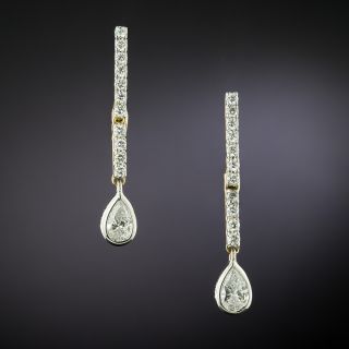 Estate Pear-Shaped Diamond Dangle Earrings - 1