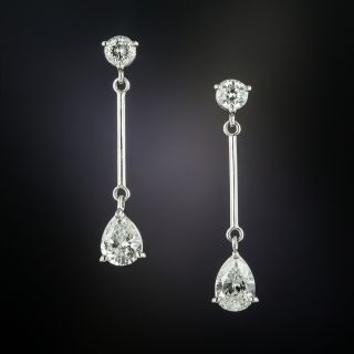 Estate Pear Shaped Diamond Dangle Earrings - 3