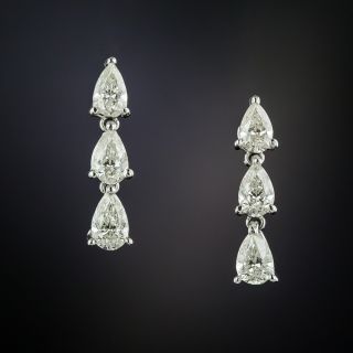 Estate Pear Shaped Diamond Drop Earrings - 2