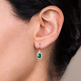 Estate Pear Shaped Emerald and Diamond Dangle Earrings