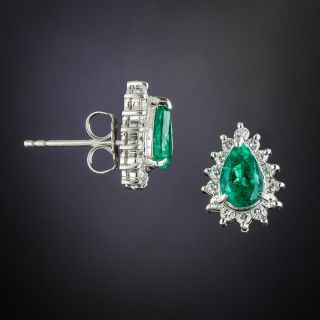 Estate Pear-Shaped Emerald and Diamond Earrings
