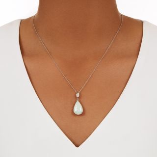 Estate Pear-Shaped Opal and Marquise Diamond Pendant