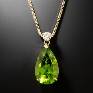 Estate Pear-Shaped Peridot and Diamond Drop Pendant - 3
