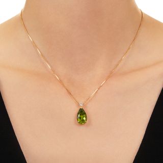Estate Pear-Shaped Peridot and Diamond Drop Pendant