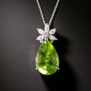 Estate Pear-Shaped Peridot and Diamond Pendant   - 3