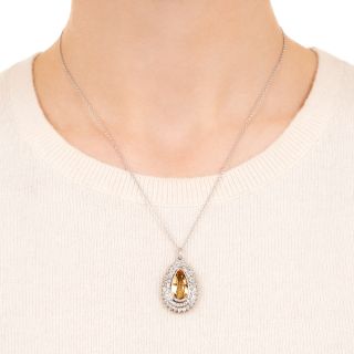 Estate Pear-Shaped Precious Topaz and Diamond Pendant