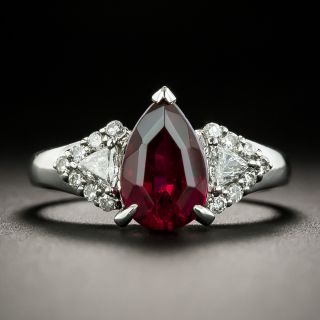 Estate Pear-Shaped Rubellite Tourmaline and Diamond Ring - 1