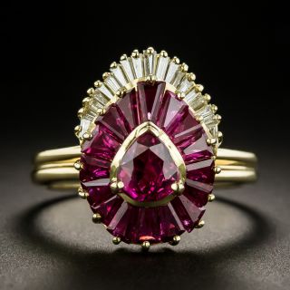 Estate Pear Shaped Ruby and Diamond Ring - 2