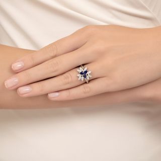 Estate Pear-Shaped Sapphire and Diamond Cluster Ring