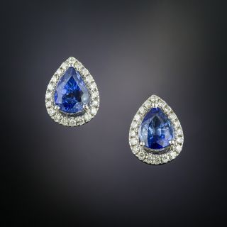 Estate Pear Shaped Sapphire and Diamond Stud Earrings - 2