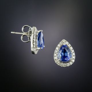 Estate Pear-Shaped Sapphire and Diamond Stud Earrings