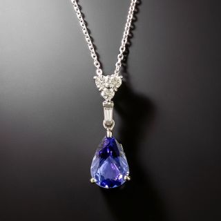 Estate Pear-Shaped Tanzanite and Diamond Pendant - 2