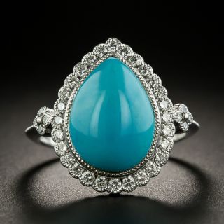 Estate Pear-Shaped Turquoise and Diamond Halo Ring - 1