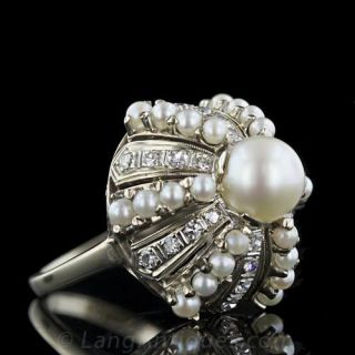 Estate Pearl and Diamond Bombe Cocktail Ring