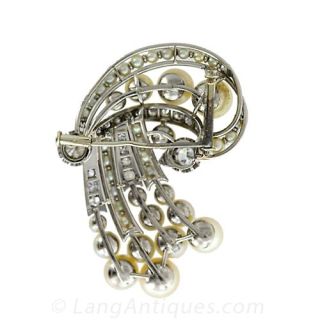 Estate Pearl and Diamond Brooch - French