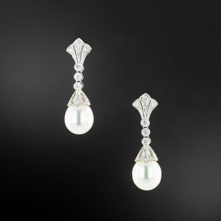  Estate Pearl and Diamond Dangle Earrings - 2