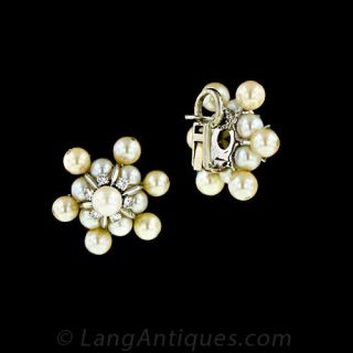 Estate Pearl and Diamond Earrings