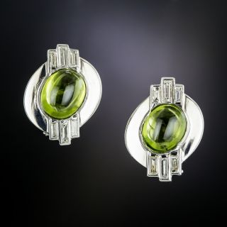 Estate Peridot and Baguette Diamond Earrings - 3