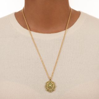 Estate Peridot and Diamond Cluster Pendant