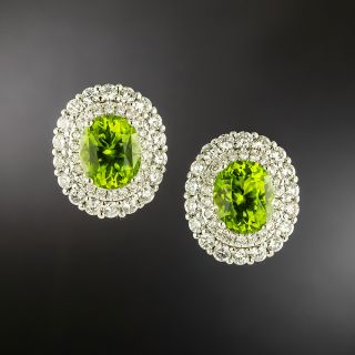 Estate Peridot and Diamond Double Halo Earrings - 2