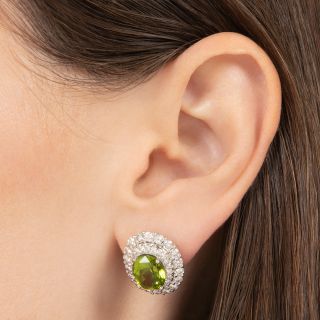 Estate Peridot and Diamond Double Halo Earrings