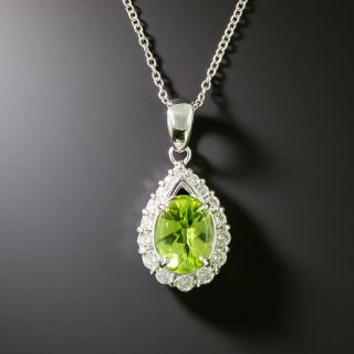 Estate Peridot and Diamond Drop Pendant - 2