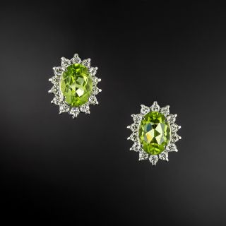 Estate Peridot and Diamond Halo Earrings - 2