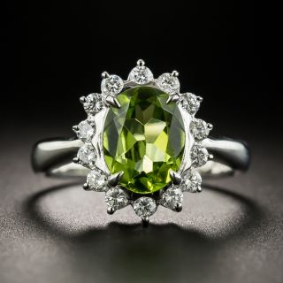 Estate Peridot and Diamond Halo Ring - 2