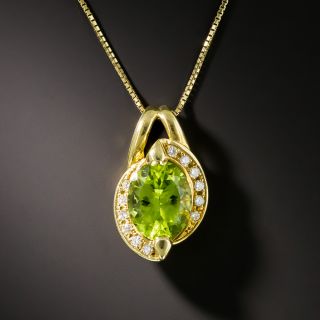 Estate Peridot and Diamond Pendant - 2