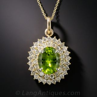 Estate Peridot and Diamond Pendant - 1