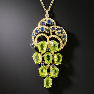 Estate Peridot and Sapphire Pendant Necklace - 3