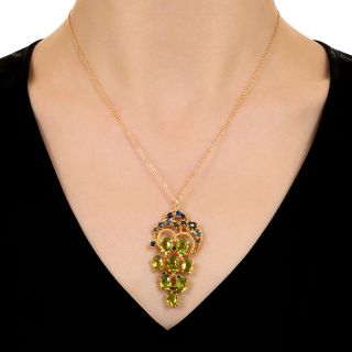 Estate Peridot and Sapphire Pendant Necklace
