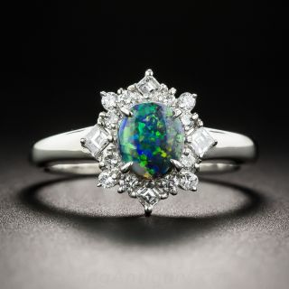 Estate Petite Black Opal and Diamond Ring - 1