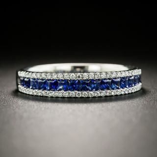 Estate Petite Three Row Sapphire and Diamond Platinum Band - 4