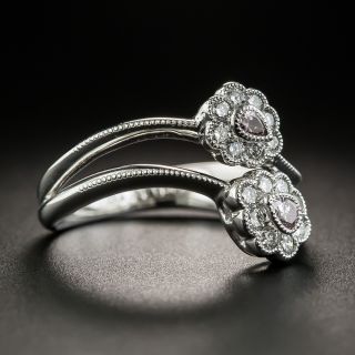 Estate Pink Center Diamond Platinum Flower Ring