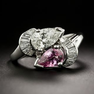 Estate Pink Sapphire and Diamond Bypass Ring - 2
