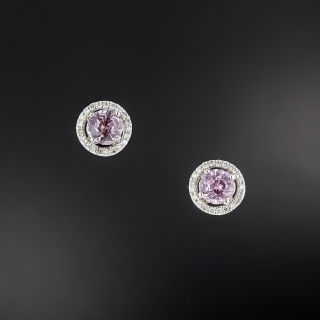 Estate Pink Sapphire And Diamond Halo Earrings  - 2