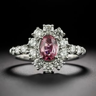 Estate Pink Sapphire and Diamond Halo Ring - 3