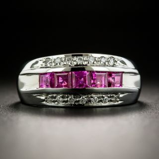 Estate Pink Sapphire and Diamond Three-Row Band Ring - 2