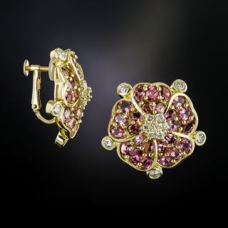 Estate Pink Tourmaline and Diamond Pansy Clip Earrings - 1