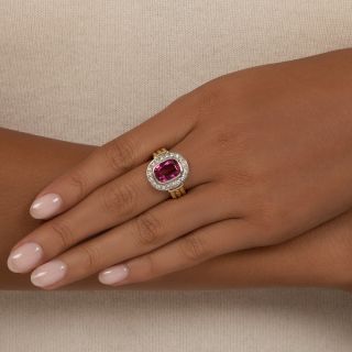 Estate Pink Tourmaline and Diamond Two-Tone Ring