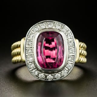 Estate Pink Tourmaline and Diamond Two-Tone Ring - 2