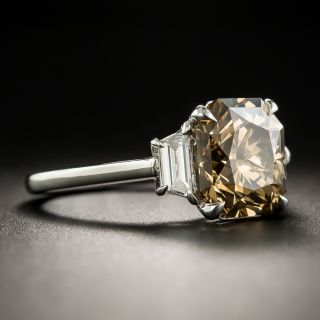 Estate Platinum 3.56 Carat Fancy Dark Yellowish Brown Diamond Ring - GIA