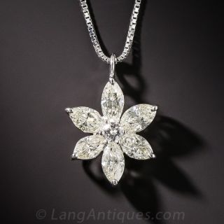 Estate Platinum and Marquise Diamond Pendant 1.54 Carats