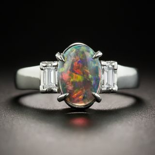 Estate Platinum Black Opal Diamond Ring - 1