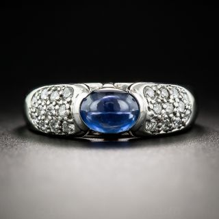 Estate Platinum Cabochon Sapphire and Diamond Ring